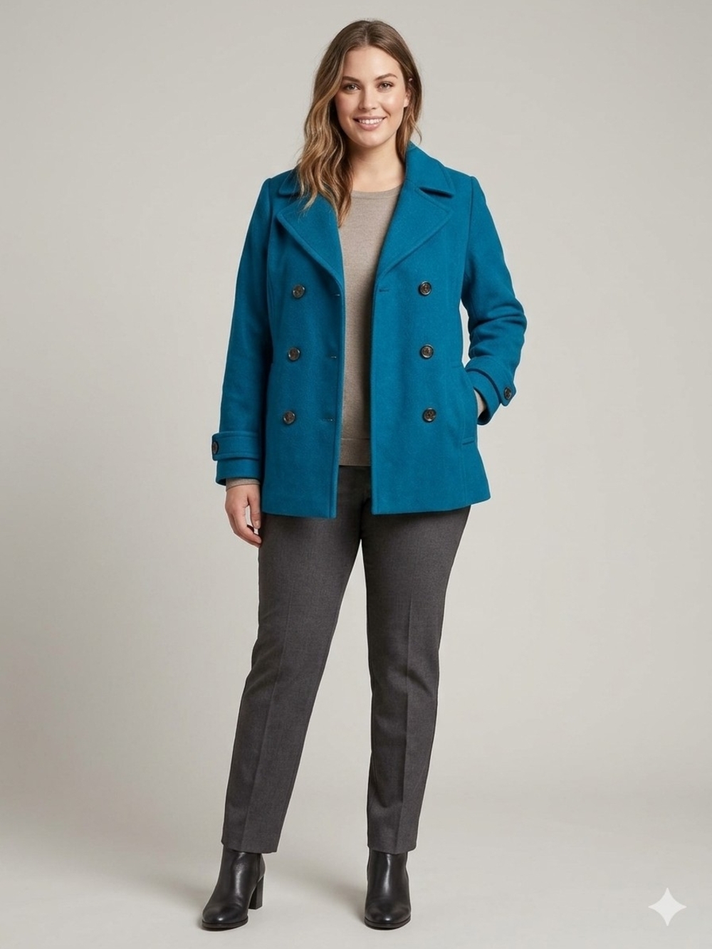Lands' End Teal Double-Breasted Peacoat